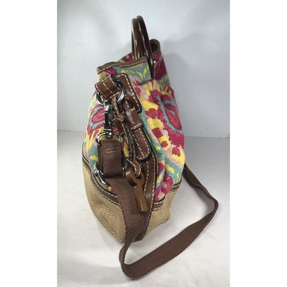 Fossil Fabric and Leather Geometric Floral Print Satchel Shoulder Bag - Picture 9 of 16